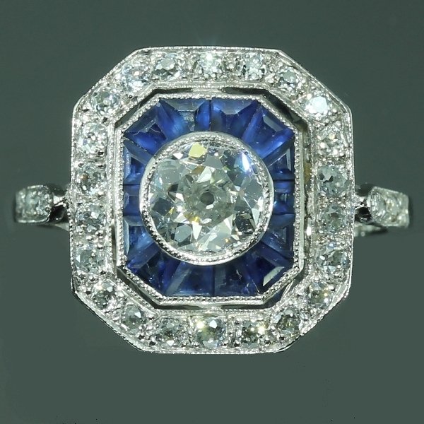 Vintage Blue Sapphire Diamond Engagement Ring Art Deco Jewelry from the antique jewelry collection of www.adin.be